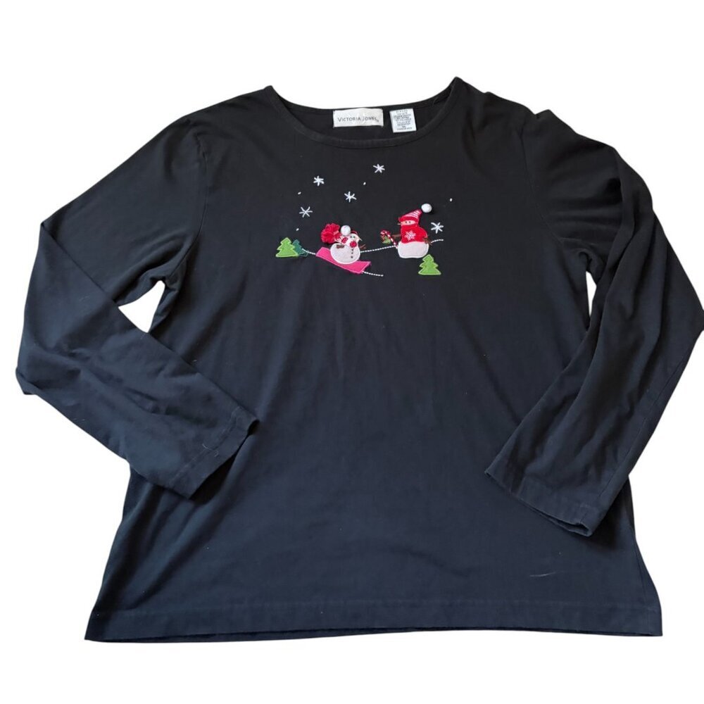 Vintage Holiday Snowman Applique Long Sleeve Shirt XL